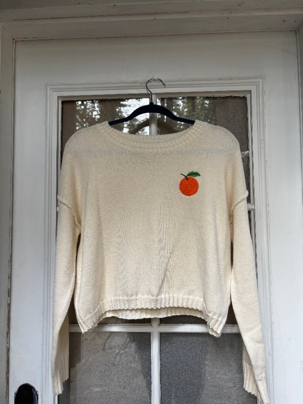Sincerely Jules Cropped Sweater w/ Embroidered Orange – Size S – Cream